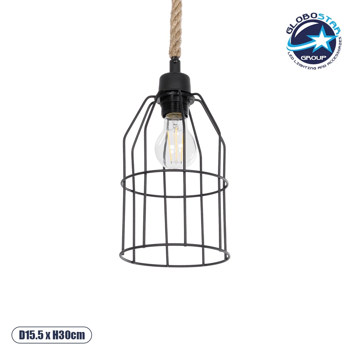 203_0009_1 GLOBOSTAR® TALAH 203-0009 Vintage Κρεμαστό Φωτιστικό Οροφής με Ντουί 1 x E27 AC 220-240V IP20 - Μαύρο & Μπεζ - Μ15.5 x Π15.5 x Υ30cm - Image 1
