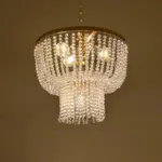 GLOBOSTAR® CRYSTAL 203-0028 Κλασικό Κρεμαστό Φωτιστικό Οροφής με Ντουί 3 x E27 AC 220-240V IP20 - Χρυσό & Διάφανο - Μ41 x Π41 x Υ40cm - Image 3