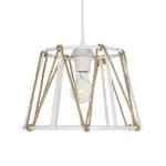 GLOBOSTAR® JUTE 203-0091 Μοντέρνο Κρεμαστό Φωτιστικό Οροφής με Ντουί 1 x E27 AC 220-240V IP20 - Λευκό & Μπεζ - Μ30 x Π30 x Υ23cm - Image 5