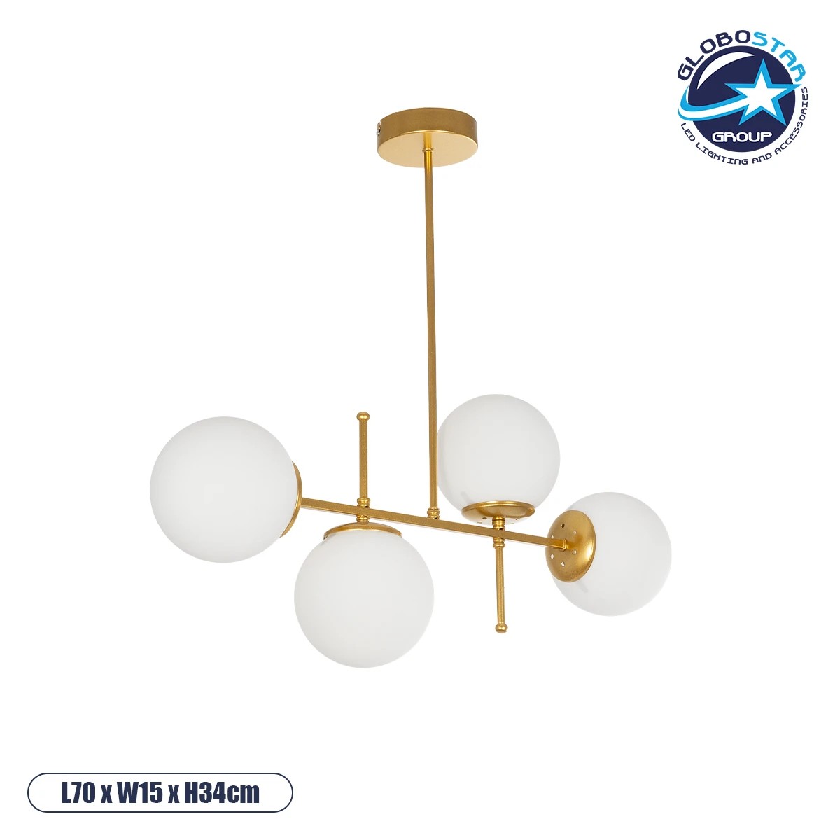 203_0105_1 GLOBOSTAR® GLOBUS 203-0105 Μοντέρνο Φωτιστικό Οροφής με Ντουί 4 x E27 AC 220-240V IP20 - Λευκό & Χρυσό - Μ70 x Π15 x Υ34cm - Image 1