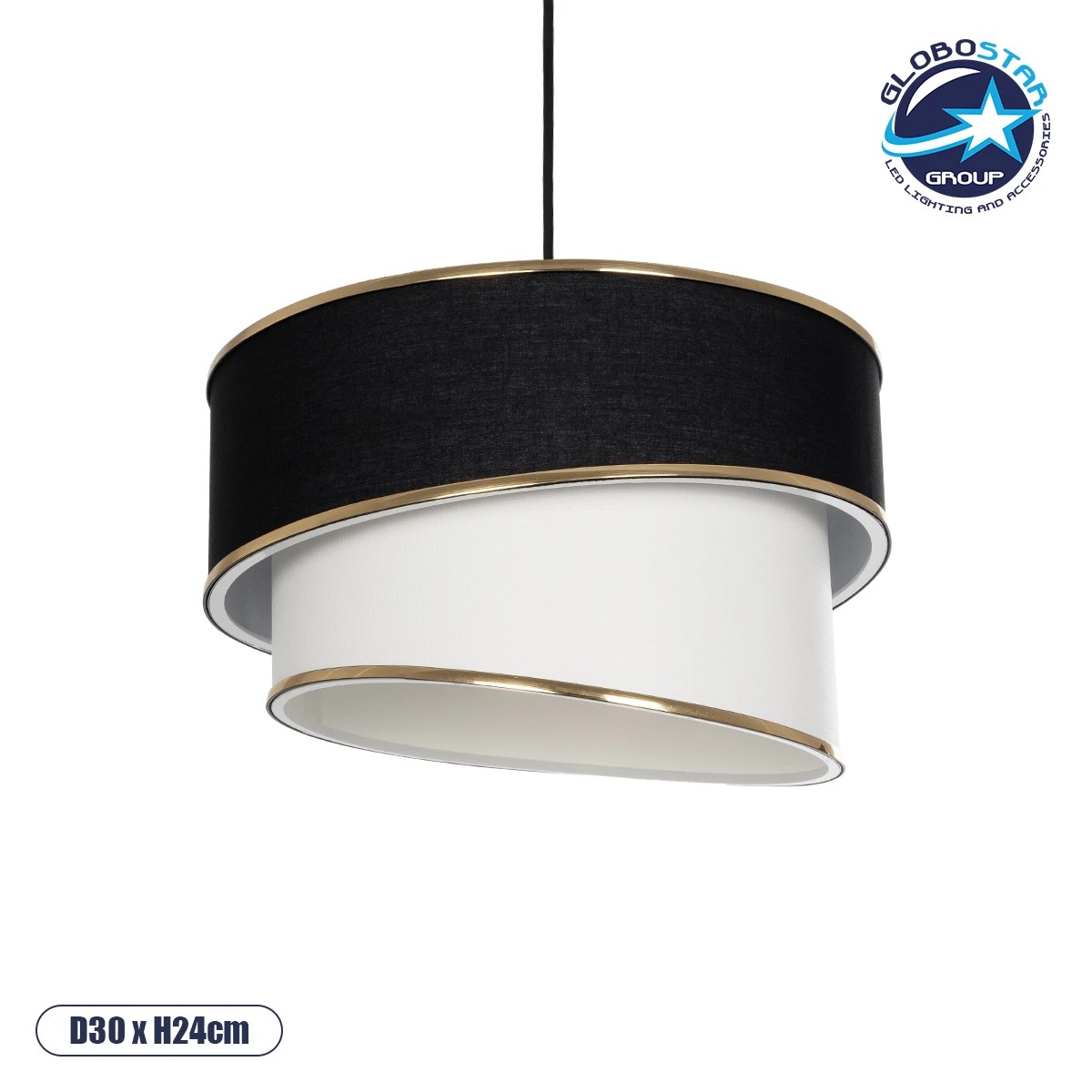 203_0120_1 GLOBOSTAR® SONIA 203-0120 Μοντέρνο Κρεμαστό Φωτιστικό Οροφής με Ντουί 1 x E27 AC 220-240V IP20 - Μαύρο & Λευκό - Μ30 x Π30 x Υ24cm - Image 1