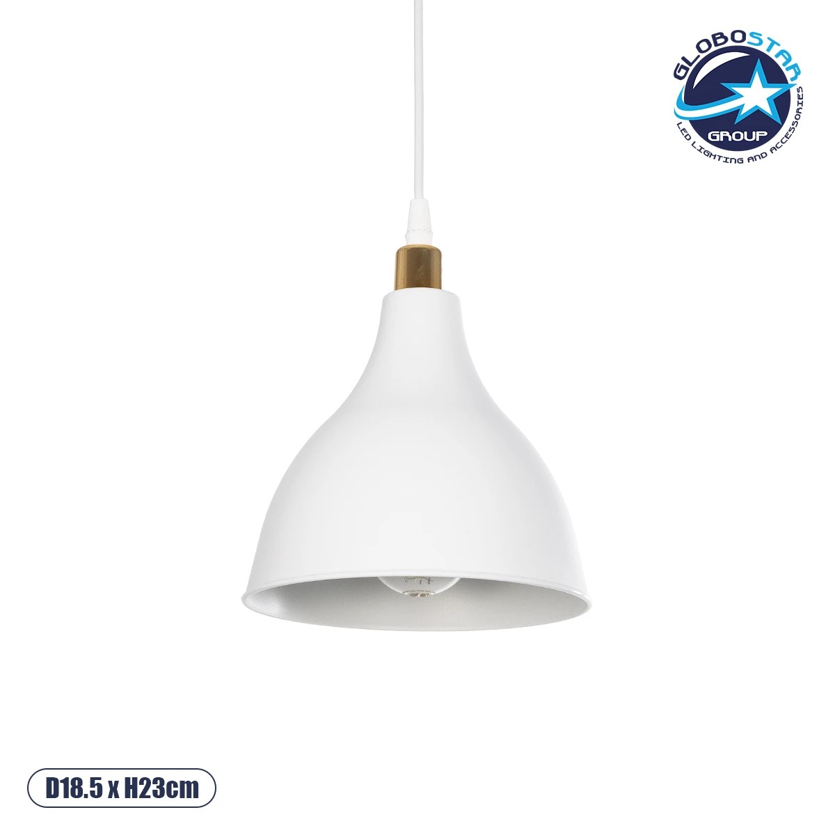 203_0125_1 GLOBOSTAR® RADE 203-0125 Μοντέρνο Κρεμαστό Φωτιστικό Οροφής με Ντουί 1 x E27 AC 220-240V IP20 - Λευκό & Χρυσό - Μ18.5 x Π18.5 x Υ23cm - Image 1