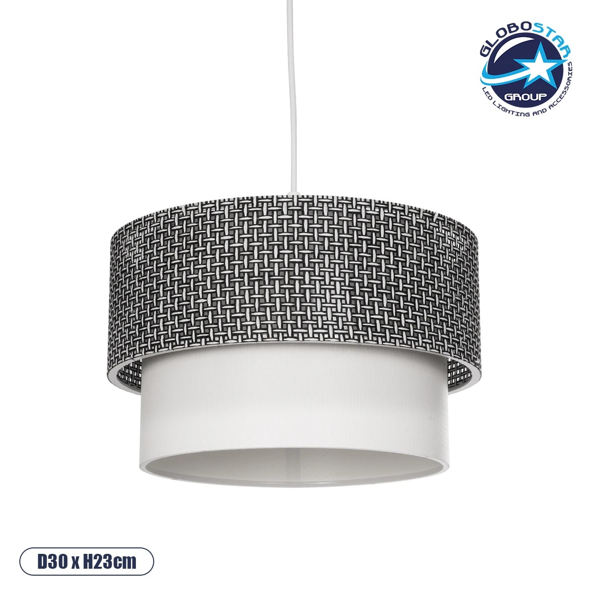 203_0139_1 GLOBOSTAR® SISSIE 203-0139 Μοντέρνο Κρεμαστό Φωτιστικό Οροφής με Ντουί 1 x E27 AC 220-240V IP20 - Μαύρο & Λευκό - Μ30 x Π30 x Υ23cm - Image 1