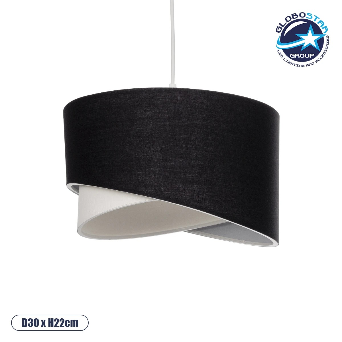 203_0176_1 GLOBOSTAR® LILI 203-0176 Μοντέρνο Κρεμαστό Φωτιστικό Οροφής με Ντουί 1 x E27 AC 220-240V IP20 - Μαύρο & Λευκό - Μ30 x Π30 x Υ22cm - Image 1