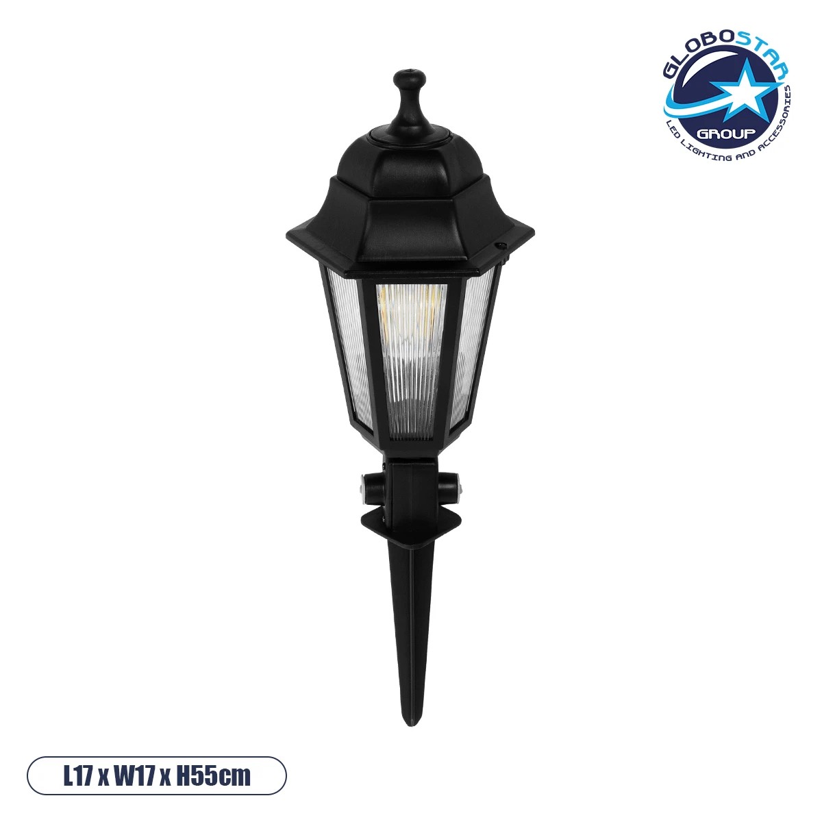 203_0193_1 GloboStar® VITRO 203-0193 Vintage Καρφωτό Φωτιστικό Φαναράκι Μονόφωτο 1 x E27 IP44 Μαύρο & Διάφανο Πλαστικό - Μ17 x Π17 x Υ55cm - Image 1