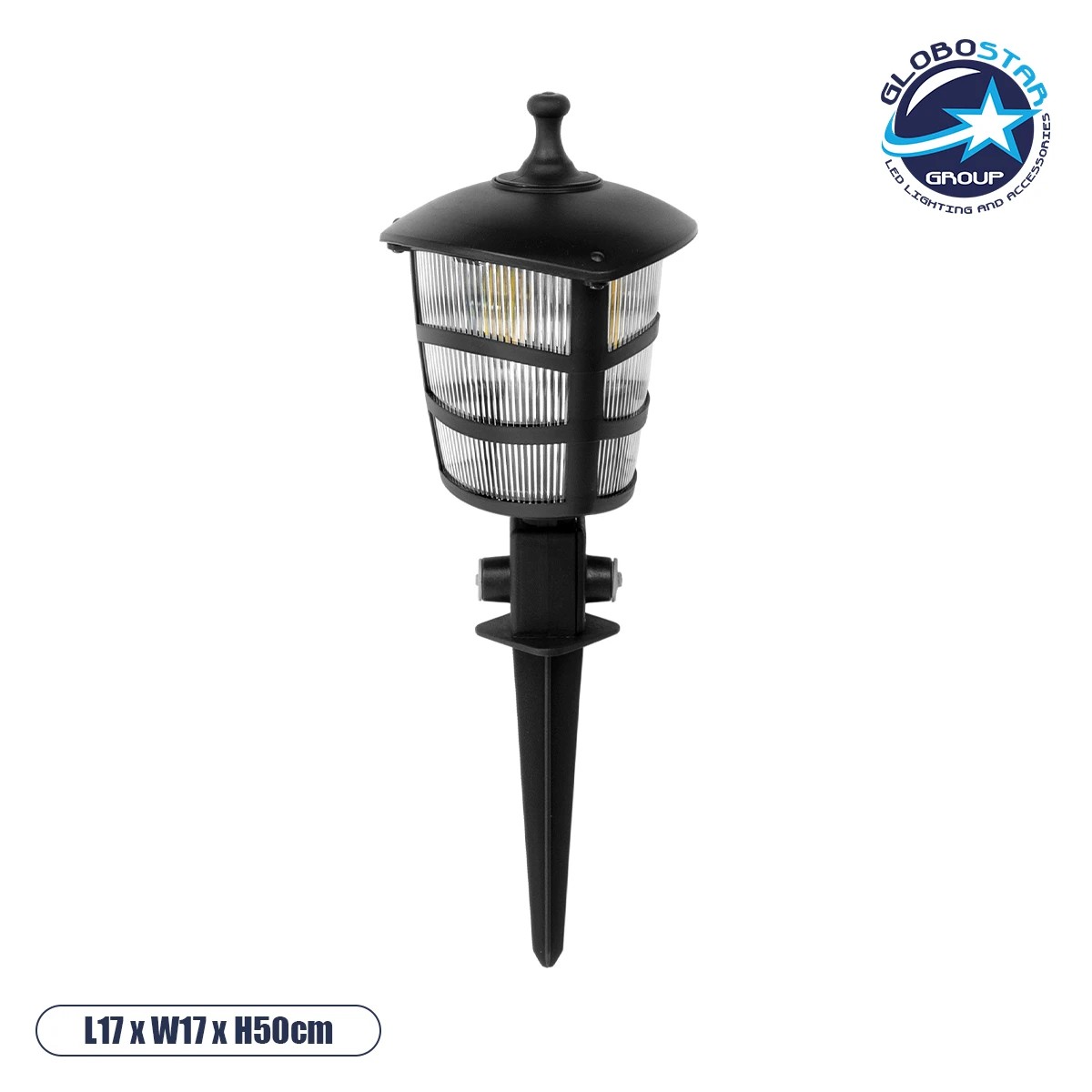 203_0208_1 GloboStar® ZARDIN 203-0208 Vintage Καρφωτό Φωτιστικό Φαναράκι Μονόφωτο 1 x E27 IP44 Μαύρο & Διάφανο Πλαστικό - Μ17 x Π17 x Υ50cm - Image 1