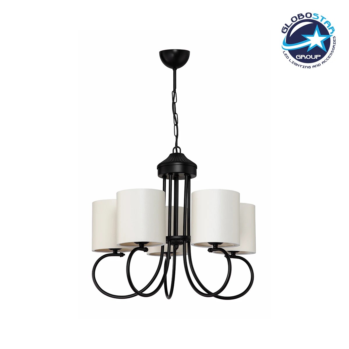 203_0253_1 GLOBOSTAR® TRITON 203-0253 Vintage Κρεμαστό Φωτιστικό Οροφής με Ντουί 5 x E27 AC 220-240V IP20 - Μαύρο & Μπεζ - Μ50 x Π50 x Υ48cm - Image 1