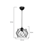 GLOBOSTAR® VORTEX 203-0277 Μοντέρνο Κρεμαστό Φωτιστικό Οροφής με Ντουί 1 x E27 AC 220-240V IP20 - Μαύρο - Μ23.5 x Π23.5 x Υ20cm - Image 2