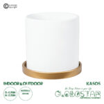 GloboStar® Artificial Garden KASOS 20444 Πήλινο Κεραμικό Κασπώ Γλάστρα - Flower Pot Λευκό με Χρυσό Φ15cm x Υ15cm