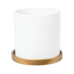 GloboStar® Artificial Garden KASOS 20444 Πήλινο Κεραμικό Κασπώ Γλάστρα - Flower Pot Λευκό με Χρυσό Φ15cm x Υ15cm - Image 2