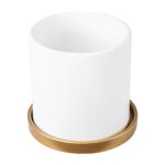 GloboStar® Artificial Garden KASOS 20444 Πήλινο Κεραμικό Κασπώ Γλάστρα - Flower Pot Λευκό με Χρυσό Φ15cm x Υ15cm - Image 3