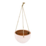 GloboStar® Artificial Garden CHIOS 20462 Κρεμαστό Πήλινο Κεραμικό Κασπώ Γλάστρα - Flower Pot Κεραμιδί με Λευκό Φ19.5cm x Υ11.5cm - Image 3