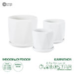 GloboStar® Artificial Garden KARPATHOS 20463 ΣΕΤ 3 Πήλινα Κεραμικά Κασπώ Γλάστρες - Flower Pots Λευκό A:Φ10cm x Υ10cm B:Φ13cm x Υ13.5cm C:Φ16cm x Υ16.5cm