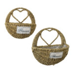 GloboStar® Artificial Garden MALTA 20478 ΣΕΤ 2 Επιτοίχια Ρατάν Πλεκτά Κασπώ Γλάστρες - Flower Pots Μπεζ A:Φ24cm x Υ14cm B:Φ30cm x Υ26cm - Image 2