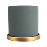 GloboStar® Artificial Garden NAPOLI 20494 Διακοσμητικό Κεραμικό Κασπώ Γλάστρα - Flower Pot Γκρι Πράσινο με Χρυσό Φ15 x Υ15cm - Image 4