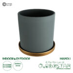 GloboStar® Artificial Garden NAPOLI 20495 Διακοσμητικό Κεραμικό Κασπώ Γλάστρα - Flower Pot Γκρι Πράσινο με Χρυσό Φ20 x Υ20cm