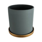 GloboStar® Artificial Garden NAPOLI 20495 Διακοσμητικό Κεραμικό Κασπώ Γλάστρα - Flower Pot Γκρι Πράσινο με Χρυσό Φ20 x Υ20cm - Image 2