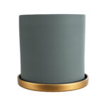 GloboStar® Artificial Garden NAPOLI 20495 Διακοσμητικό Κεραμικό Κασπώ Γλάστρα - Flower Pot Γκρι Πράσινο με Χρυσό Φ20 x Υ20cm - Image 4