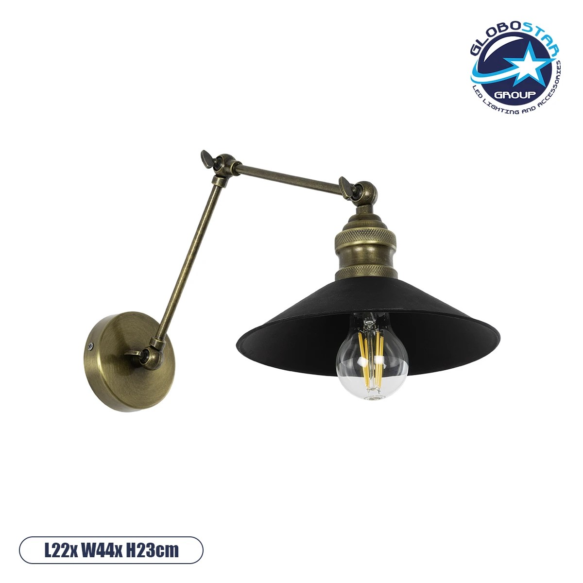 204_0114_1 GLOBOSTAR® HAWK 204-0114 Μοντέρνο Φωτιστικό Τοίχου - Απλίκα με Ντουί 1 x E27 AC 220-240V IP20 - Μαύρο & Μπρούτζινο - Μ22 x Π44 x Υ23cm - Image 1