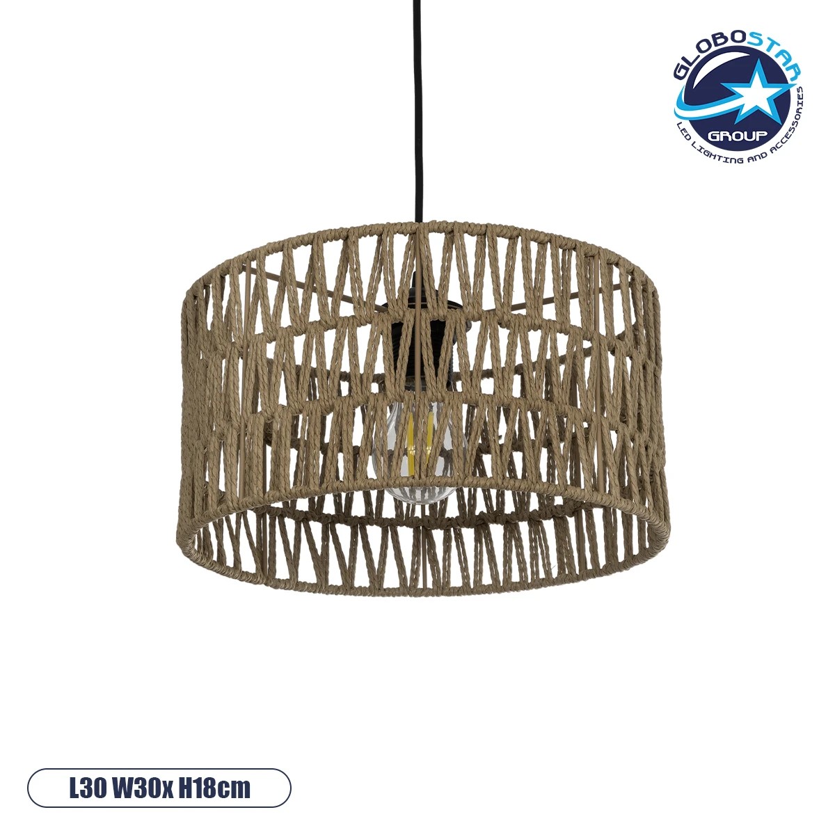 204_0166_1 GLOBOSTAR® DARIO 204-0166 Boho Κρεμαστό Φωτιστικό Οροφής με Ντουί 1 x E27 AC 220-240V IP20 - Μπεζ - Μ30 x Π30 x Υ18cm - Image 1