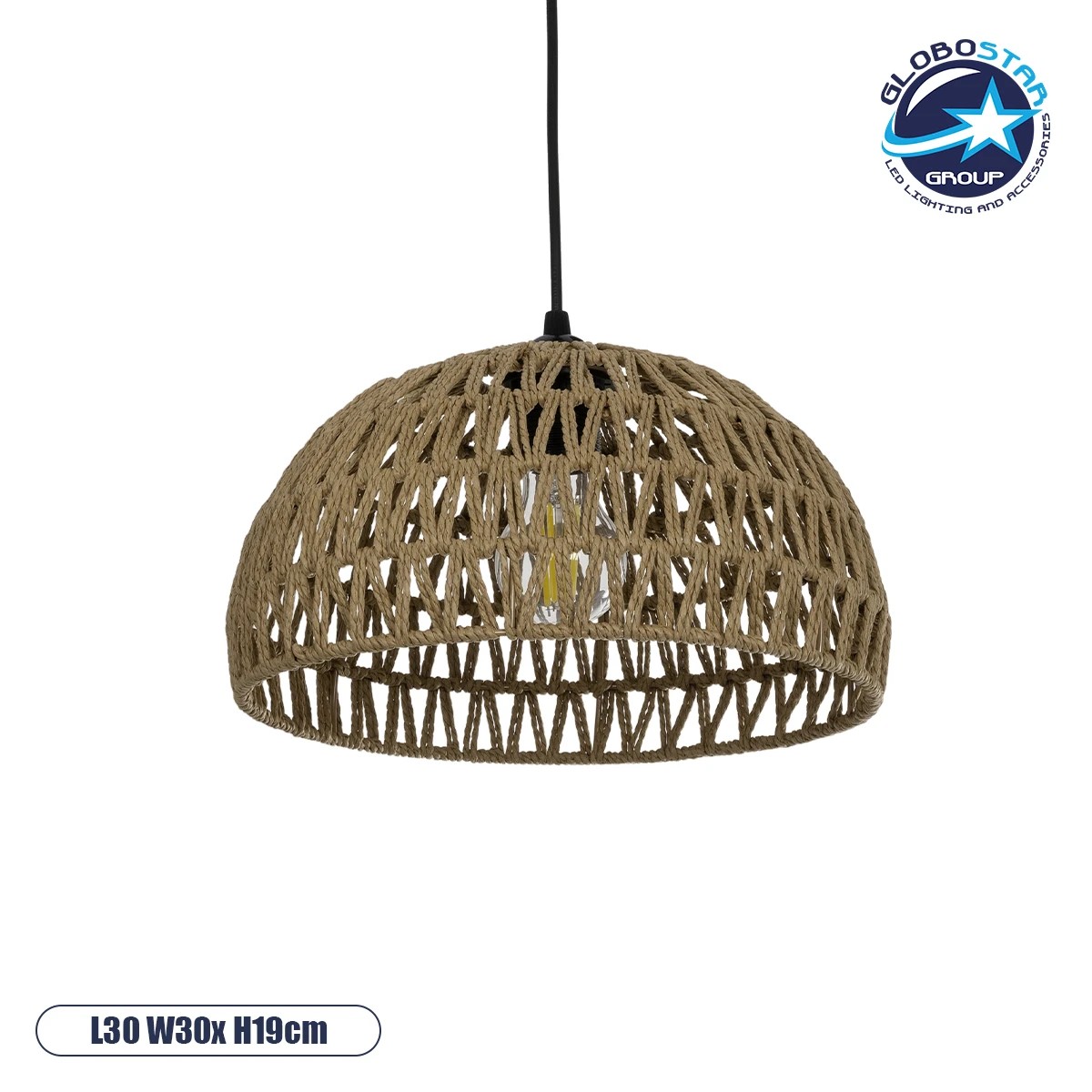 204_0167_1 GLOBOSTAR® DARIO 204-0167 Boho Κρεμαστό Φωτιστικό Οροφής με Ντουί 1 x E27 AC 220-240V IP20 - Μπεζ - Μ30 x Π30 x Υ19cm - Image 1