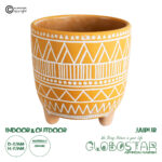 GloboStar® Artificial Garden JAIPUR 20506 Διακοσμητικό Κεραμικό Κασπώ Γλάστρα - Flower Pot Πορτοκαλί με Λευκό Φ16 x Υ16cm