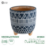 GloboStar® Artificial Garden MUMBAI 20508 Διακοσμητικό Κεραμικό Κασπώ Γλάστρα - Flower Pot Μπλε με Λευκό Φ16 x Υ16.5cm
