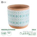 GloboStar® Artificial Garden DELHI 20523 Διακοσμητικό Κεραμικό Κασπώ Γλάστρα - Flower Pot Γαλάζιο με Λευκό και Μπεζ Φ14.5 x Υ13cm