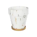 GloboStar® Artificial Garden DENPASAR 20526 Διακοσμητική Κεραμική Γλάστρα Λευκή με Χρυσό Μ20 x Π20 x Υ21 cm - Image 2