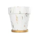 GloboStar® Artificial Garden DENPASAR 20526 Διακοσμητική Κεραμική Γλάστρα Λευκή με Χρυσό Μ20 x Π20 x Υ21 cm - Image 4