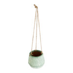 GloboStar® Artificial Garden BUBASTIS 20527 Κρεμαστό Διακοσμητικό Κεραμικό Κασπώ Γλάστρα - Flower Pot Λευκό με Πράσινο Φ13 x Υ10.5cm - Image 3