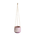 GloboStar® Artificial Garden NIGERIA 20529 Κρεμαστό Διακοσμητικό Κεραμικό Κασπώ Γλάστρα - Flower Pot Μωβ με Λευκό Φ12 x Υ11cm - Image 2