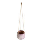 GloboStar® Artificial Garden NIGERIA 20529 Κρεμαστό Διακοσμητικό Κεραμικό Κασπώ Γλάστρα - Flower Pot Μωβ με Λευκό Φ12 x Υ11cm - Image 3