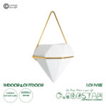 GloboStar® Artificial Garden LOUVRE 20533 Διακοσμητικό Κεραμικό Κασπώ Γλάστρα - Flower Pot Λευκό με Χρυσό Μ15 x Π8 x Υ24cm