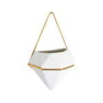 GloboStar® Artificial Garden LOUVRE 20533 Διακοσμητικό Κεραμικό Κασπώ Γλάστρα - Flower Pot Λευκό με Χρυσό Μ15 x Π8 x Υ24cm - Image 3