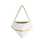GloboStar® Artificial Garden LOUVRE 20533 Διακοσμητικό Κεραμικό Κασπώ Γλάστρα - Flower Pot Λευκό με Χρυσό Μ15 x Π8 x Υ24cm - Image 4