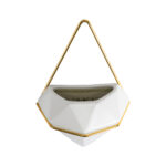 GloboStar® Artificial Garden LOUVRE 20533 Διακοσμητικό Κεραμικό Κασπώ Γλάστρα - Flower Pot Λευκό με Χρυσό Μ15 x Π8 x Υ24cm - Image 5