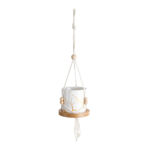 GloboStar® Artificial Garden USBOA 20545 Κρεμαστό Διακοσμητικό Κεραμικό Κασπώ Γλάστρα - Flower Pot Λευκό με Χρυσές Λεπτομέρειες και Μπεζ Ξύλινη Βάση Φ10 x Υ40cm - Image 2