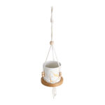 GloboStar® Artificial Garden USBOA 20545 Κρεμαστό Διακοσμητικό Κεραμικό Κασπώ Γλάστρα - Flower Pot Λευκό με Χρυσές Λεπτομέρειες και Μπεζ Ξύλινη Βάση Φ10 x Υ40cm - Image 3