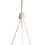 GloboStar® Artificial Garden USBOA 20545 Κρεμαστό Διακοσμητικό Κεραμικό Κασπώ Γλάστρα - Flower Pot Λευκό με Χρυσές Λεπτομέρειες και Μπεζ Ξύλινη Βάση Φ10 x Υ40cm - Image 5