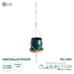 GloboStar® Artificial Garden TALLINN 20546 Κρεμαστό Διακοσμητικό Κεραμικό Κασπώ Γλάστρα - Flower Pot Πράσινο με Χρυσές Λεπτομέρειες και Μπεζ Ξύλινη Βάση Φ10 x Υ40cm