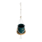 GloboStar® Artificial Garden TALLINN 20546 Κρεμαστό Διακοσμητικό Κεραμικό Κασπώ Γλάστρα - Flower Pot Πράσινο με Χρυσές Λεπτομέρειες και Μπεζ Ξύλινη Βάση Φ10 x Υ40cm - Image 3