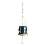GloboStar® Artificial Garden TALLINN 20546 Κρεμαστό Διακοσμητικό Κεραμικό Κασπώ Γλάστρα - Flower Pot Πράσινο με Χρυσές Λεπτομέρειες και Μπεζ Ξύλινη Βάση Φ10 x Υ40cm - Image 4