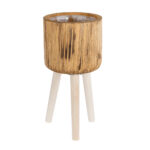GloboStar® Artificial Garden JAMAICA 20553 Διακοσμητικό Ξύλινο Κασπώ Γλάστρα - Flower Pot Καφέ Φ18 x Υ38cm - Image 2