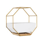 GloboStar® Artificial Garden MANDRITE 20556 Διακοσμητικό Κεραμικό Κασπώ Γλάστρα - Flower Pot Λευκό με Χρυσό Μεταλλικό Πλέγμα και Καφέ Ξύλινη Βάση Μ18 x Π10 x Υ18cm - Image 3