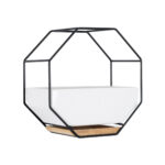 GloboStar® Artificial Garden BIANCO 20557 Διακοσμητικό Κεραμικό Κασπώ Γλάστρα - Flower Pot Λευκό με Μαύρο Μεταλλικό Πλέγμα και Καφέ Ξύλινη Βάση Μ18 x Π10 x Υ18cm - Image 3
