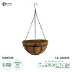 GloboStar® Artificial Garden SALAMINA 20560 Κρεμαστό Διακοσμητικό Κασπώ Γλάστρα - Flower Pot από Φλοιό Καρύδας Καφέ με Μαύρη Μεταλλική Βάση Φ25 x Υ14cm