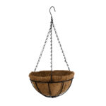 GloboStar® Artificial Garden SALAMINA 20560 Κρεμαστό Διακοσμητικό Κασπώ Γλάστρα - Flower Pot από Φλοιό Καρύδας Καφέ με Μαύρη Μεταλλική Βάση Φ25 x Υ14cm - Image 2