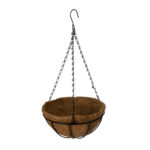 GloboStar® Artificial Garden SALAMINA 20560 Κρεμαστό Διακοσμητικό Κασπώ Γλάστρα - Flower Pot από Φλοιό Καρύδας Καφέ με Μαύρη Μεταλλική Βάση Φ25 x Υ14cm - Image 3