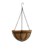 GloboStar® Artificial Garden SALAMINA 20560 Κρεμαστό Διακοσμητικό Κασπώ Γλάστρα - Flower Pot από Φλοιό Καρύδας Καφέ με Μαύρη Μεταλλική Βάση Φ25 x Υ14cm - Image 4